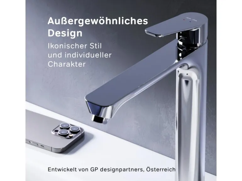 AM.PM Waschtischarmatur Hoch mit Klick-Ablaufgarnitur Hit Wasserhahn Bad, Mischbatterie FTA92200 Chrom