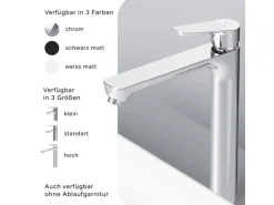 AM.PM Waschtischarmatur Hoch mit Klick-Ablaufgarnitur Hit Wasserhahn Bad, Mischbatterie FTA92200 Chrom