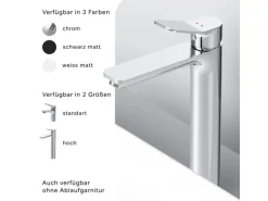 AM.PM Waschtischarmatur Hoch mit Klick-Ablaufgarnitur, Waschbecken Armatur, Mischbatterie FXA92200 X-Joy Chrom