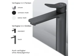 AM.PM Waschtischarmatur Hoch mit Klick-Ablaufgarnitur, Waschbecken Armatur, Mischbatterie FXA92222 X-Joy Schwarz