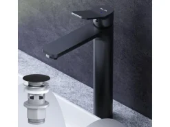 AM.PM Waschtischarmatur Hoch mit Klick-Ablaufgarnitur, Waschbecken Armatur, Mischbatterie FXA92222 X-Joy Schwarz
