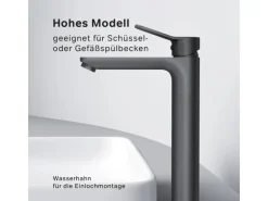 AM.PM Waschtischarmatur Hoch mit Klick-Ablaufgarnitur, Waschbecken Armatur, Mischbatterie FXA92222 X-Joy Schwarz