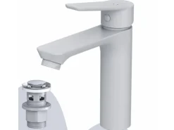 AM.PM Waschtischarmatur mit Klick-Ablaufgarnitur Hit M-Größe, Waschbecken Armatur, Mischbatterie FTA82233 Weiß