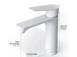 AM.PM Waschtischarmatur mit Klick-Ablaufgarnitur Hit M-Größe, Waschbecken Armatur, Mischbatterie FTA82233 Weiß