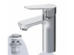 AM.PM Waschtischarmatur mit Klick-Ablaufgarnitur, Waschbecken Armatur, Mischbatterie FTA82100 Hit S-Größe Chrom