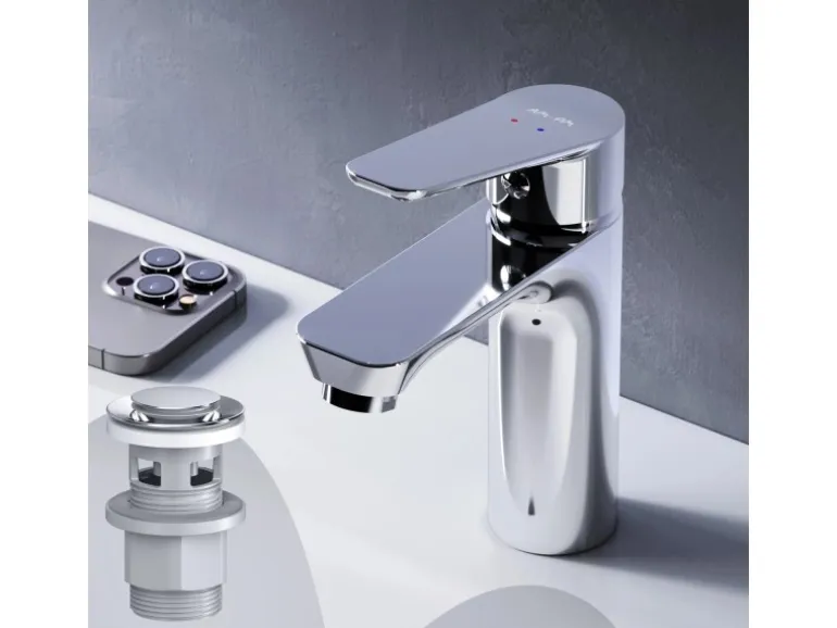 AM.PM Waschtischarmatur mit Klick-Ablaufgarnitur, Waschbecken Armatur, Mischbatterie FTA82100 Hit S-Größe Chrom