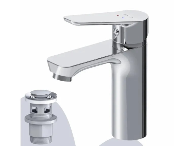 AM.PM Waschtischarmatur mit Klick-Ablaufgarnitur, Waschbecken Armatur, Mischbatterie FTA82100 Hit S-Größe Chrom