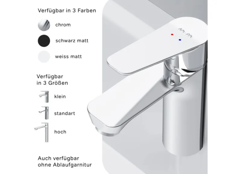 AM.PM Waschtischarmatur mit Klick-Ablaufgarnitur, Waschbecken Armatur, Mischbatterie FTA82100 Hit S-Größe Chrom
