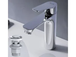 AM.PM Waschtischarmatur mit Klick-Ablaufgarnitur, Waschbecken Armatur, Mischbatterie FTA82200 Hit M-Größe Chrom