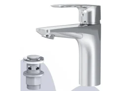 AM.PM Waschtischarmatur mit Klick-Ablaufgarnitur Gem Wasserhahn Bad, Mischbatterie FGA82100 Chrom