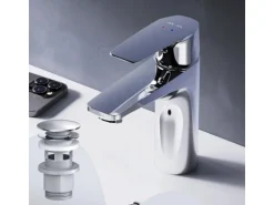 AM.PM Waschtischarmatur mit Klick-Ablaufgarnitur Gem Wasserhahn Bad, Mischbatterie FGA82100 Chrom