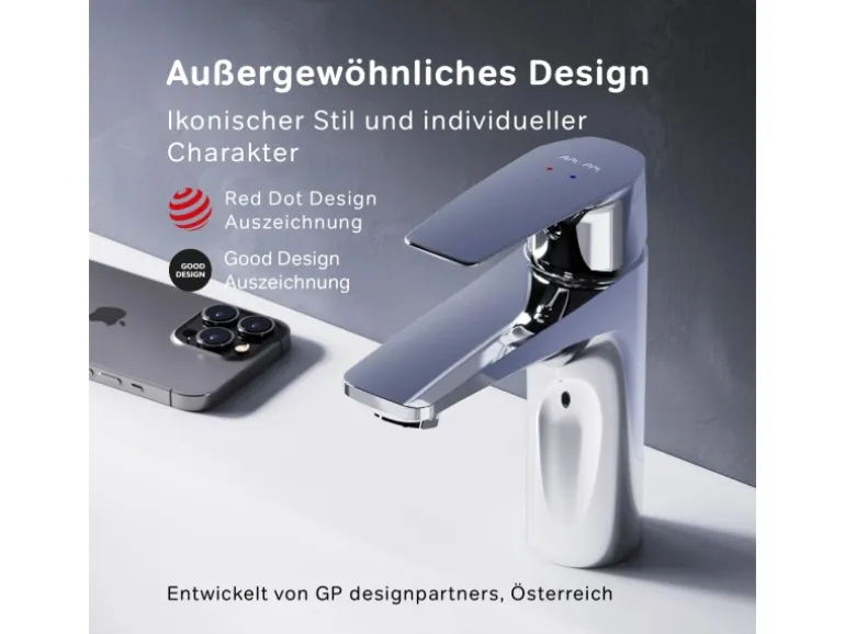 AM.PM Waschtischarmatur mit Klick-Ablaufgarnitur Gem Wasserhahn Bad, Mischbatterie FGA82100 Chrom