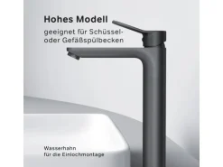 AM.PM Waschtischarmatur mit hohem Auslauf, Waschbecken Armatur, Mischbatterie FXA92022 X-Joy Wasserhahn Bad Schwarz
