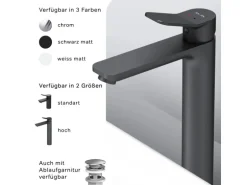 AM.PM Waschtischarmatur mit hohem Auslauf, Waschbecken Armatur, Mischbatterie FXA92022 X-Joy Wasserhahn Bad Schwarz