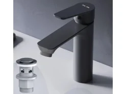 AM.PM Waschtischarmatur mit Klick-Ablaufgarnitur, Waschbecken Armatur, Mischbatterie FTA82222 Hit M-Größe Schwarz