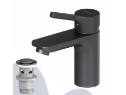 AM.PM Waschtischarmatur mit Klick-Ablauf, Wasserhahn, Waschbecken Armatur, Mischbatterie FXB82122 X-Joy S  Schwarz