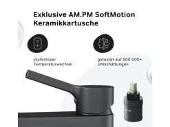 AM.PM Waschtischarmatur mit Klick-Ablauf, Wasserhahn, Waschbecken Armatur, Mischbatterie FXB82122 X-Joy S  Schwarz