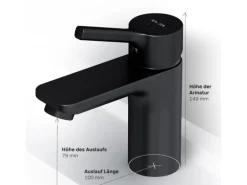 AM.PM Waschtischarmatur mit Klick-Ablauf, Wasserhahn, Waschbecken Armatur, Mischbatterie FXB82122 X-Joy S  Schwarz