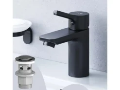 AM.PM Waschtischarmatur mit Klick-Ablauf, Wasserhahn, Waschbecken Armatur, Mischbatterie FXB82122 X-Joy S  Schwarz