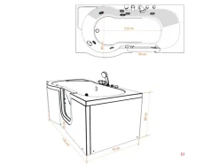 AquaVapore Seniorenwanne mit Tür Whirlpool S12-TH-WP-R Badewanne 85x170cm