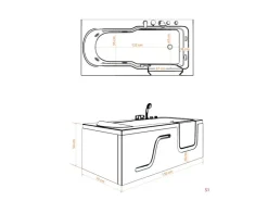 AquaVapore Whirlpool Seniorenwanne mit Tür S17-EH-WP-L 150x75cm