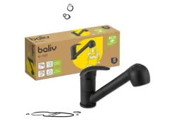 baliv Küchenarmatur mit Wasserspareinsatz & Geschirrbrause KI-1521 Schwarz Matt