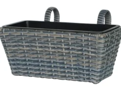 Balkonkasten Polyrattan Anthrazit-Beige 40 cm x 28 cm x 22 cm