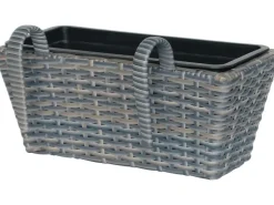 Balkonkasten Polyrattan Anthrazit-Beige 40 cm x 28 cm x 22 cm
