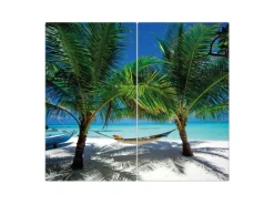 Banjado Herdabdeckplatte Glas 2 Teilig Je 30x52CM Schneidebrett Herdabdeckung Mit Motiv Strand