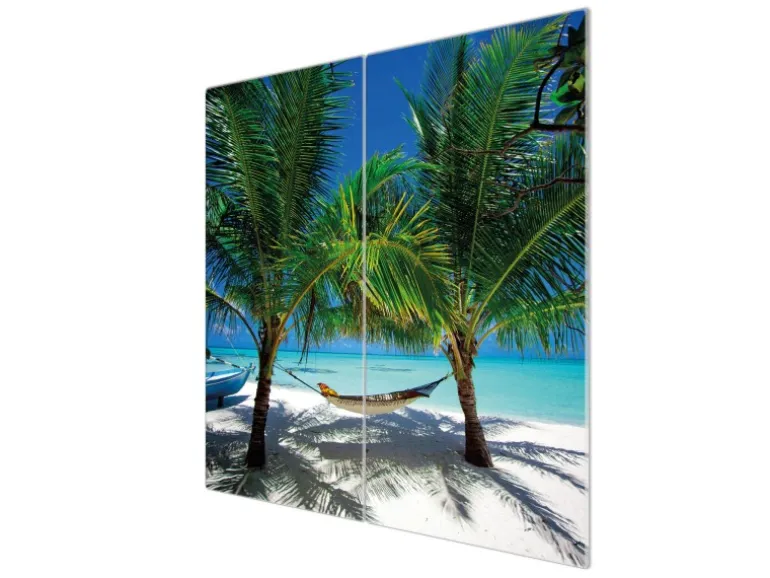 Banjado Herdabdeckplatte Glas 2 Teilig Je 30x52CM Schneidebrett Herdabdeckung Mit Motiv Strand