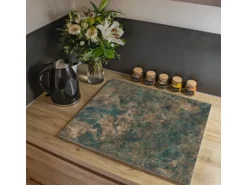 Banjado Herdabdeckplatte Glas 1 Teilig 60x52CM Schneidebrett Herdabdeckung Mit Motiv Kupfer Patina