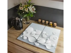 Banjado Herdabdeckplatte Glas 2 Teilig Je 30x52CM Schneidebrett Herdabdeckung Mit Motiv Papiertropfen
