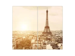 Banjado Herdabdeckplatte Glas 2 Teilig Je 30x52CM Schneidebrett Herdabdeckung Mit Motiv Dächer Von Paris