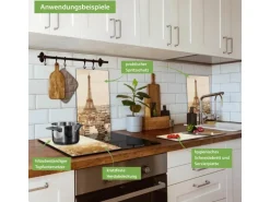 Banjado Herdabdeckplatte Glas 2 Teilig Je 30x52CM Schneidebrett Herdabdeckung Mit Motiv Dächer Von Paris