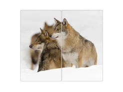 Banjado Herdabdeckplatte Glas 2 Teilig Je 30x52CM Schneidebrett Herdabdeckung Mit Motiv Wölfe