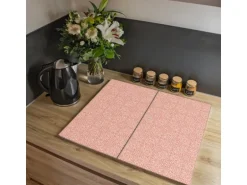 Banjado Herdabdeckplatte Glas 2 Teilig Je 30x52CM Schneidebrett Herdabdeckung Mit Motiv Rosa Arabesque