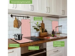 Banjado Herdabdeckplatte Glas 2 Teilig Je 30x52CM Schneidebrett Herdabdeckung Mit Motiv Rosa Arabesque