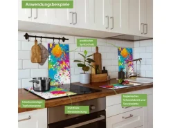 Banjado Herdabdeckplatte Glas 2 Teilig Je 30x52CM Schneidebrett Herdabdeckung Mit Motiv Farbspritzer