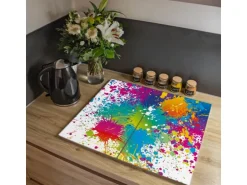 Banjado Herdabdeckplatte Glas 2 Teilig Je 30x52CM Schneidebrett Herdabdeckung Mit Motiv Farbspritzer