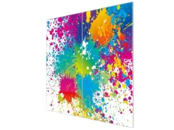 Banjado Herdabdeckplatte Glas 2 Teilig Je 30x52CM Schneidebrett Herdabdeckung Mit Motiv Farbspritzer