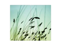 Banjado Herdabdeckplatte Glas 2 Teilig Je 30x52CM Schneidebrett Herdabdeckung Mit Motiv Gräser