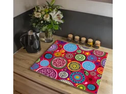 Banjado Herdabdeckplatte Glas 2 Teilig Je 30x52CM Schneidebrett Herdabdeckung Mit Motiv Retro Kreise