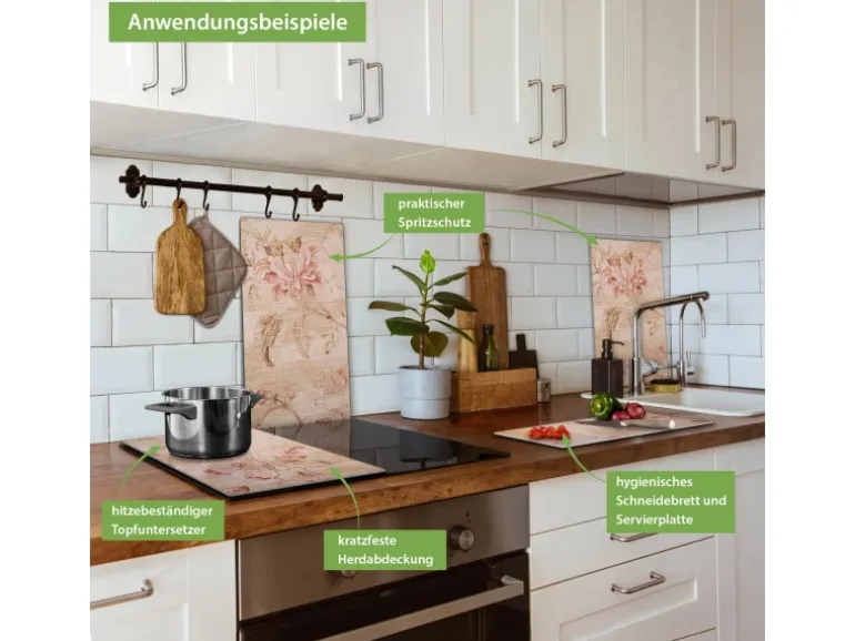 Banjado Herdabdeckplatte Glas 2 Teilig Je 30x52CM Schneidebrett Herdabdeckung Mit Motiv Verschwindend