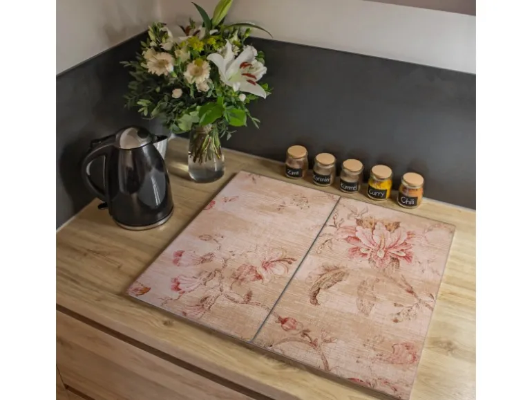 Banjado Herdabdeckplatte Glas 2 Teilig Je 30x52CM Schneidebrett Herdabdeckung Mit Motiv Verschwindend