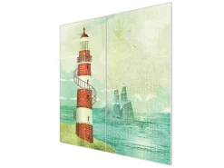 Banjado Herdabdeckplatte Glas 2 Teilig Je 30x52CM Schneidebrett Herdabdeckung Mit Motiv Alter Leuchtturm