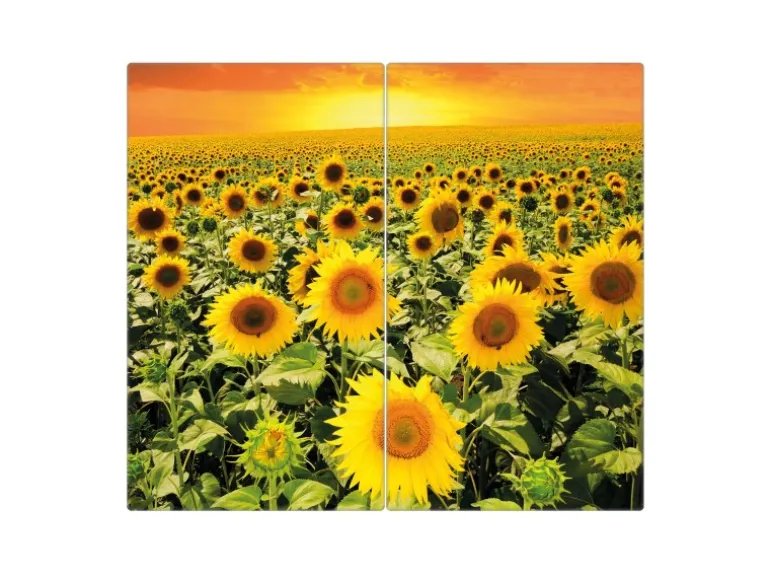 Banjado Herdabdeckplatte Glas 2 Teilig Je 30x52CM Schneidebrett Herdabdeckung Mit Motiv Sonnenblumenmeer