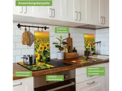 Banjado Herdabdeckplatte Glas 2 Teilig Je 30x52CM Schneidebrett Herdabdeckung Mit Motiv Sonnenblumenmeer