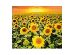 Banjado Herdabdeckplatte Glas 2 Teilig Je 30x52CM Schneidebrett Herdabdeckung Mit Motiv Sonnenblumenmeer