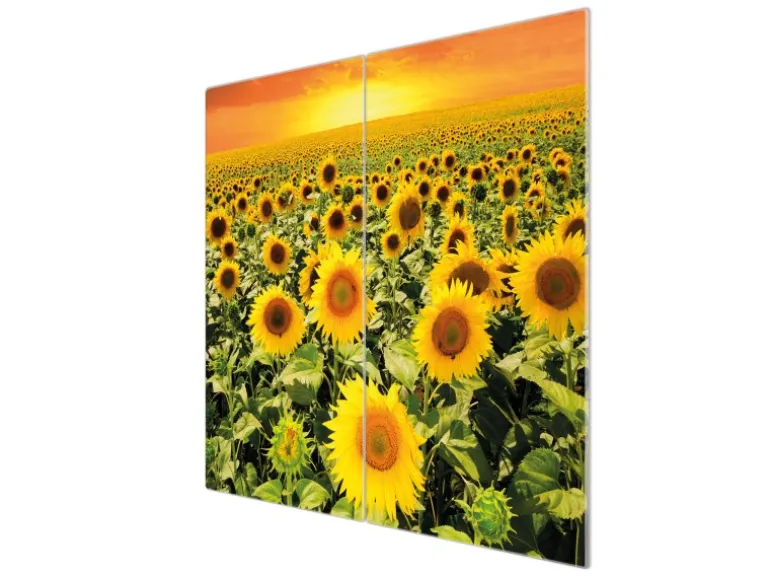 Banjado Herdabdeckplatte Glas 2 Teilig Je 30x52CM Schneidebrett Herdabdeckung Mit Motiv Sonnenblumenmeer