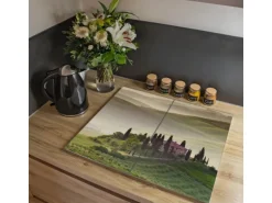 Banjado Herdabdeckplatte Glas 2 Teilig Je 30x52CM Schneidebrett Herdabdeckung Mit Motiv Toscana